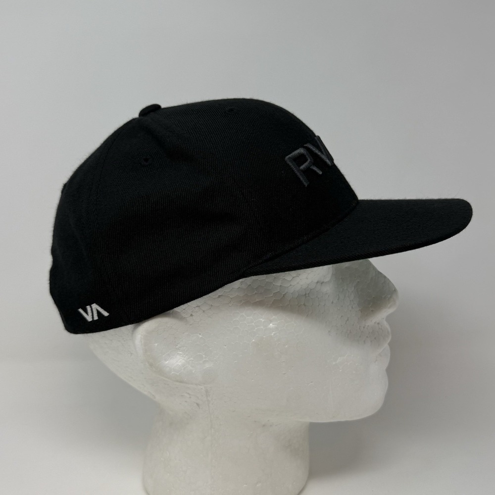 RVCA Snapback Hat Adjustable Flat Bill Mid‎ Fit Acrylic Wool Surfer Cap Black - Picture 2 of 9